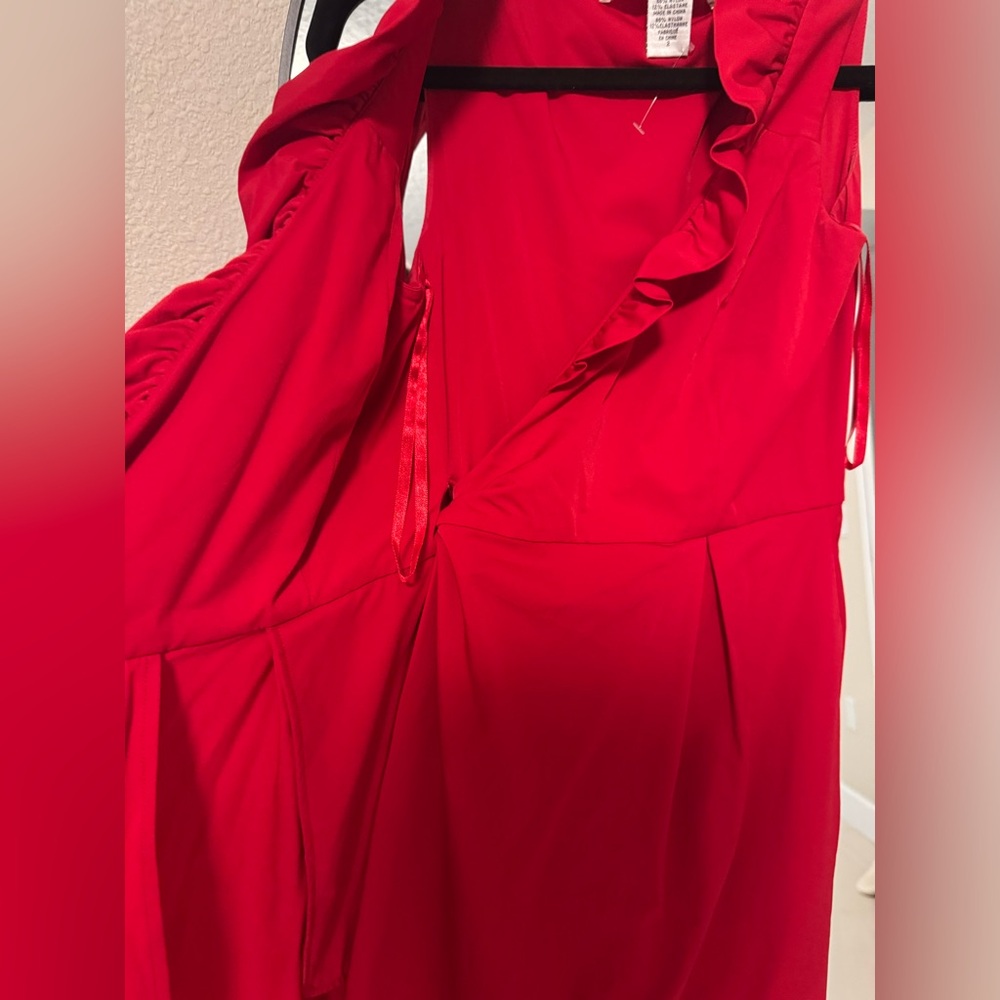 DIANE Von FURSTENBERG Red ruffle belted wrap dress bow tie - Picture 6 of 11